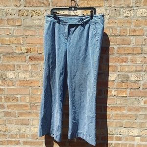 Ann Taylor Marisa striped denim wide leg jeans 14